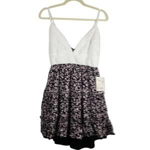 Vine & Valley Sz L Bow Back Babydoll Mini Dress Two Tone Lace Floral Cottagecore